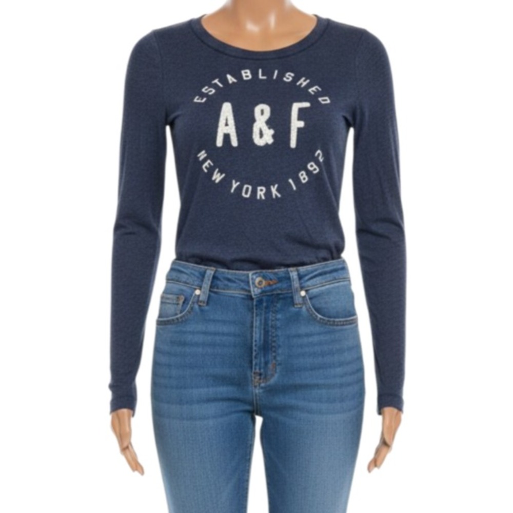 Abercrombie Fitch Sequin Logo Long Sleeve Tee Womens M Blue Preppy Y2K Campus
